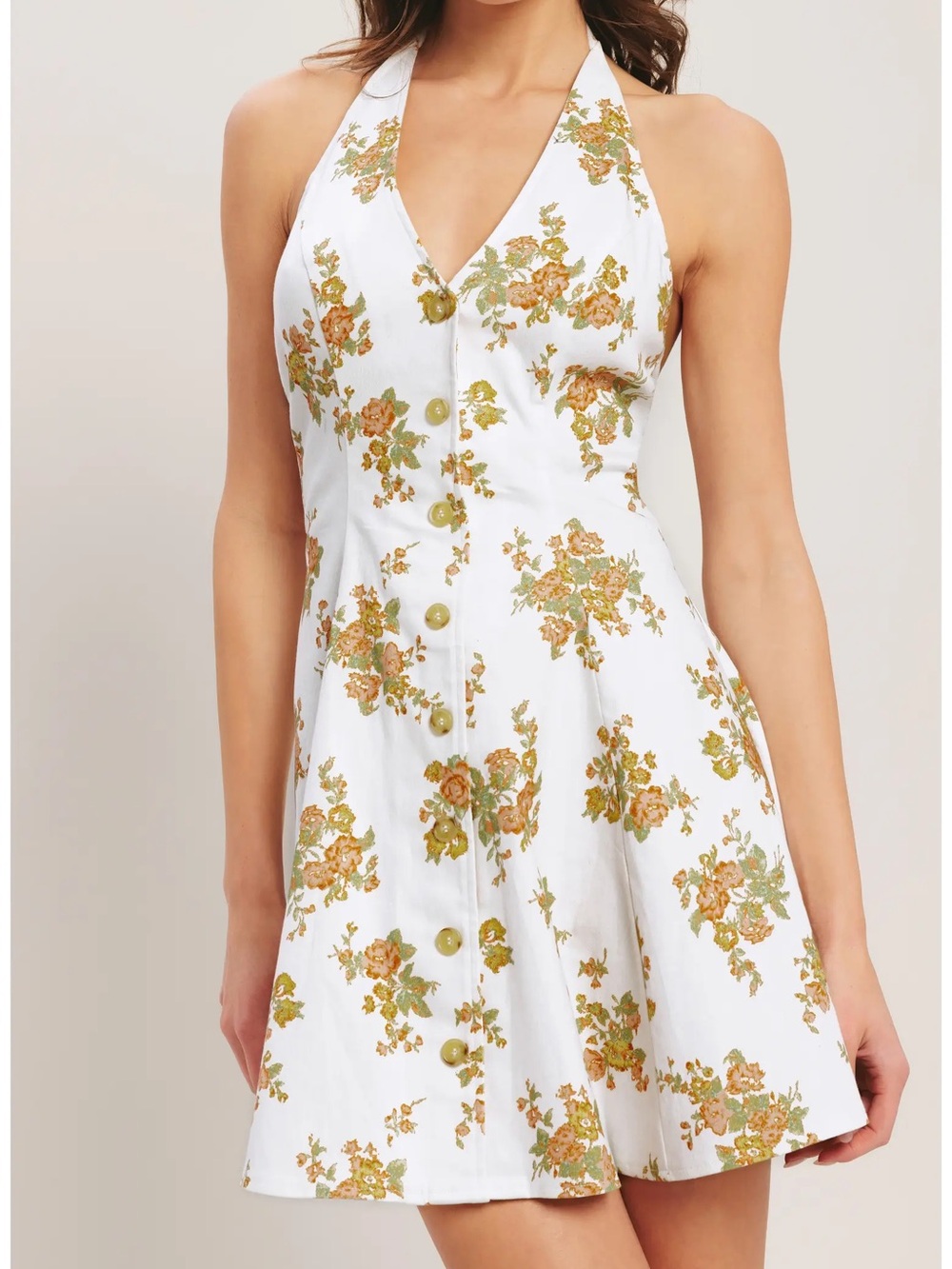Flying tomato Floral Halter Button-Front Mini Dress - size L-New!